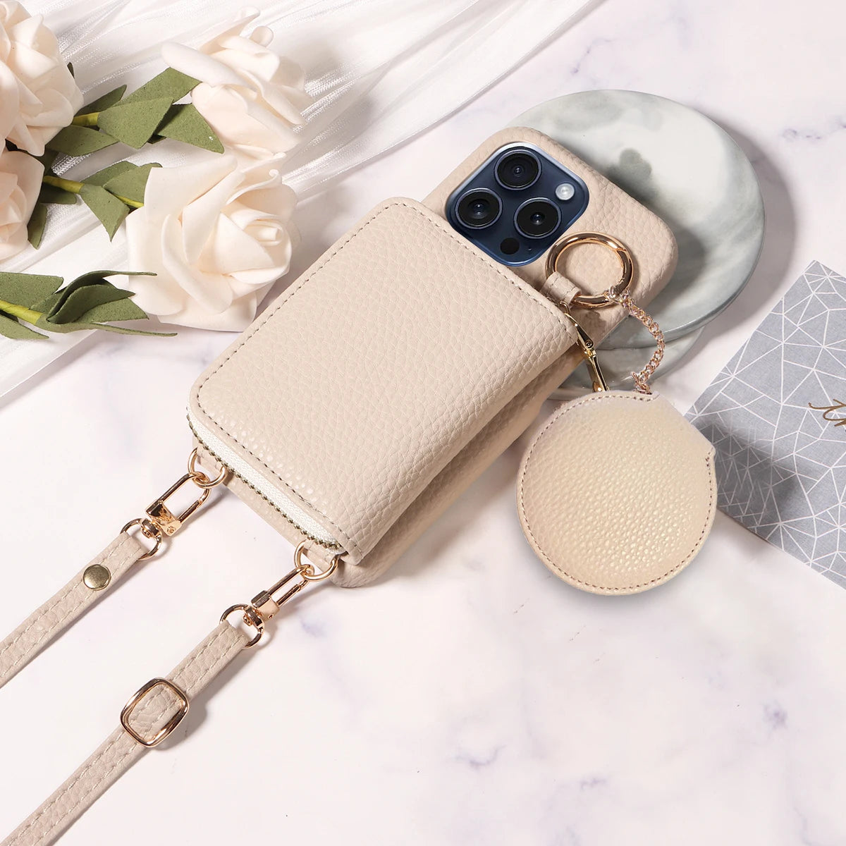 Funda cartera de piel PU con correa para iPhone 16 Pro Max, 16e, 15, 14, 13, 12, 11, XS, XR, 7, 8 – con ranuras para tarjetas