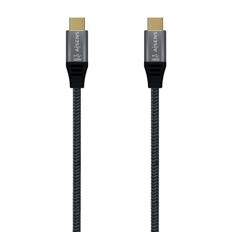 Cable USB 3.2 Tipo-C Aisens A107-0671 20GBPS 100W/ USB Tipo-C Macho - USB Tipo-C Macho/ Hasta 100W/ 20Gbps/ 1m/ Gris