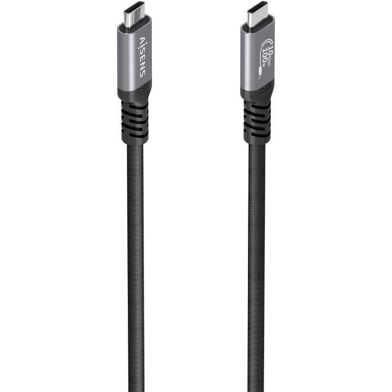 Cable USB 3.2 Tipo-C Aisens A107-0989/ USB Tipo-C Macho - USB Tipo-C Macho/ Hasta 100W/ 10Gbps/ 4m/ Negro