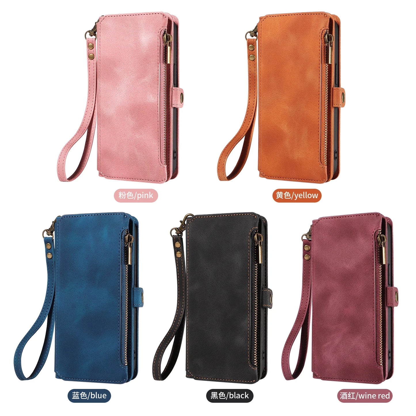 Funda Cartera 3 en 1 con Cuerda de Cuero para iPhone 15 14 13 12 11 Pro Max