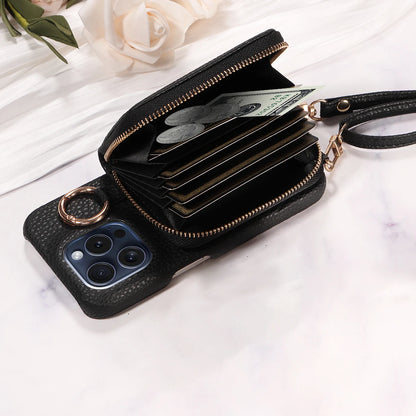 Funda cartera de piel PU con correa para iPhone 16 Pro Max, 16e, 15, 14, 13, 12, 11, XS, XR, 7, 8 – con ranuras para tarjetas