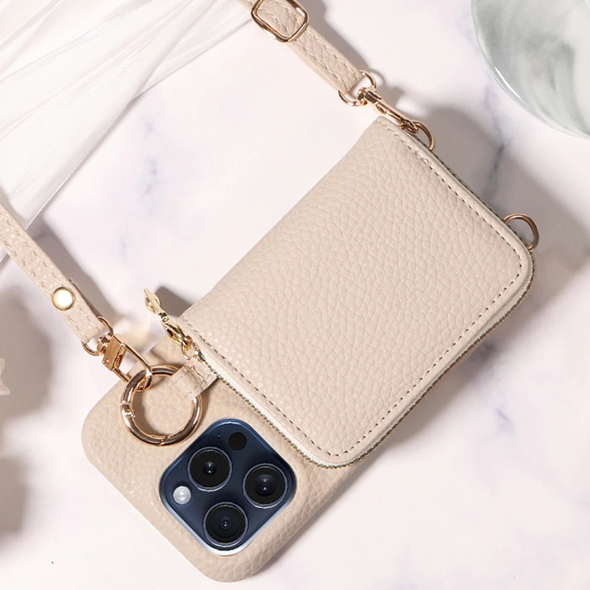 Funda cartera de piel PU con correa para iPhone 16 Pro Max, 16e, 15, 14, 13, 12, 11, XS, XR, 7, 8 – con ranuras para tarjetas