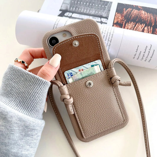 Funda cartera crossbody de piel PU con correa para iPhone 17, 16, 15, 14, 13, 12, 11 Pro Max, XS, XR – con ranuras para tarjetas