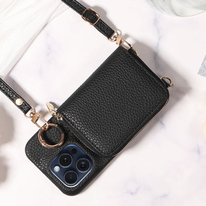 Funda cartera de piel PU con correa para iPhone 16 Pro Max, 16e, 15, 14, 13, 12, 11, XS, XR, 7, 8 – con ranuras para tarjetas