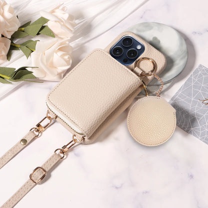 Funda cartera de piel PU con correa para iPhone 16 Pro Max, 16e, 15, 14, 13, 12, 11, XS, XR, 7, 8 – con ranuras para tarjetas