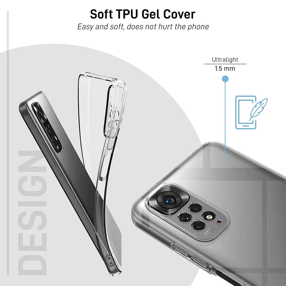 Funda transparente ultrafina de silicona para Xiaomi Redmi Note 11, 11S, 11T Pro, 11 Pro+ – protección completa