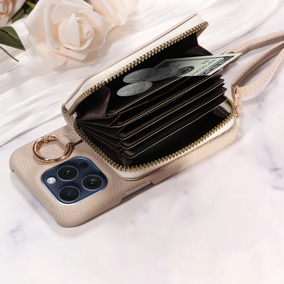 Funda cartera de piel PU con correa para iPhone 16 Pro Max, 16e, 15, 14, 13, 12, 11, XS, XR, 7, 8 – con ranuras para tarjetas