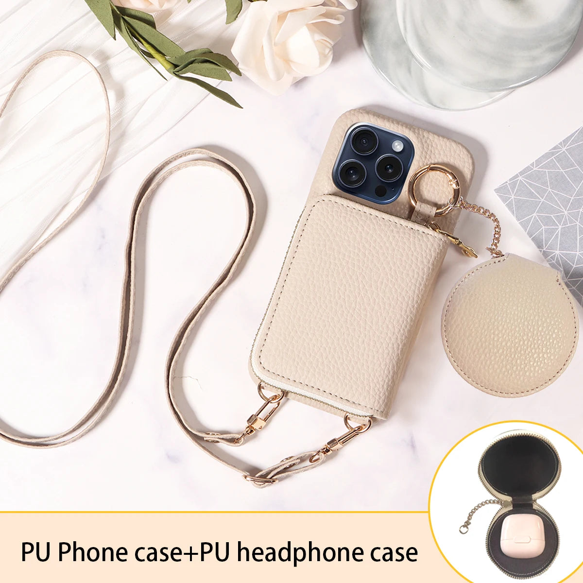 Funda cartera de piel PU con correa para iPhone 16 Pro Max, 16e, 15, 14, 13, 12, 11, XS, XR, 7, 8 – con ranuras para tarjetas