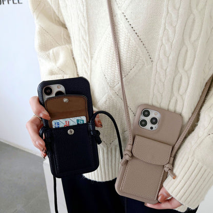 Funda cartera crossbody de piel PU con correa para iPhone 17, 16, 15, 14, 13, 12, 11 Pro Max, XS, XR – con ranuras para tarjetas