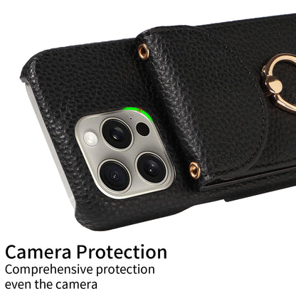 Funda con anillo y correa para iPhone 16 Pro Max, 15, 14, 13 – cuero PU lychee, antigolpes y soporte