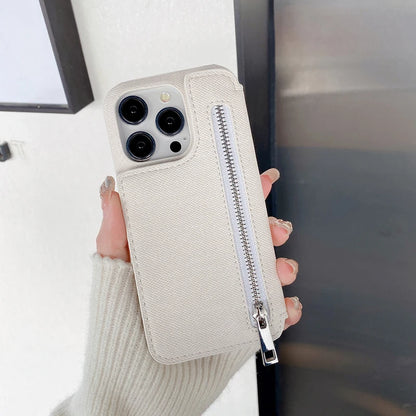 Funda Denim con Espejo y Tarjetero Cremallera para iPhone 17 Air 16 15 14 13 12 Mini 11 Pro Max