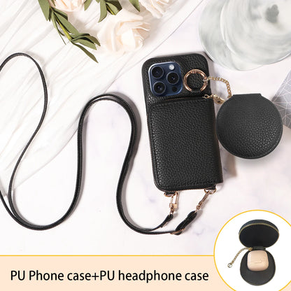 Funda cartera de piel PU con correa para iPhone 16 Pro Max, 16e, 15, 14, 13, 12, 11, XS, XR, 7, 8 – con ranuras para tarjetas