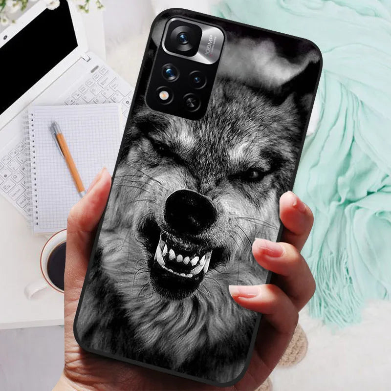 Funda de silicona para Xiaomi Redmi Note 11 Pro Plus 5G – Diseño de león, lobo y animales