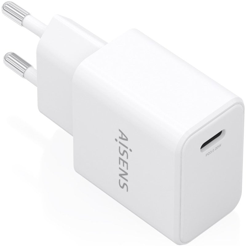 Cargador de Pared GaN Aisens A110-1023/ 1xUSB Tipo-C/ 20W/ Blanco