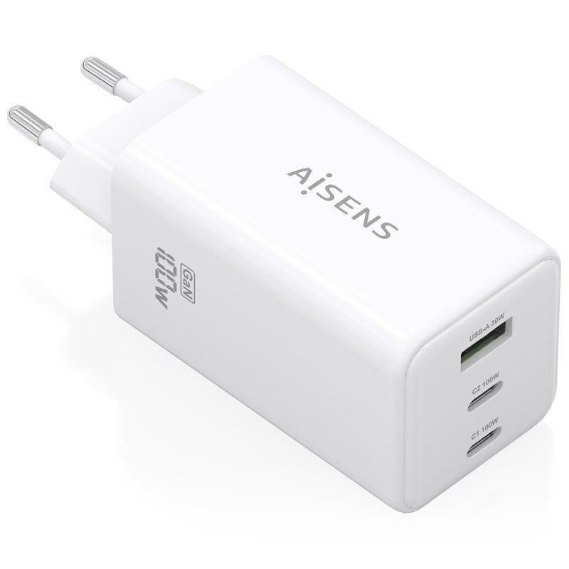 Cargador de Pared GaN Aisens ASCH-100W3P051-W/ 2xUSB Tipo-C/ 1xUSB/ 100W
