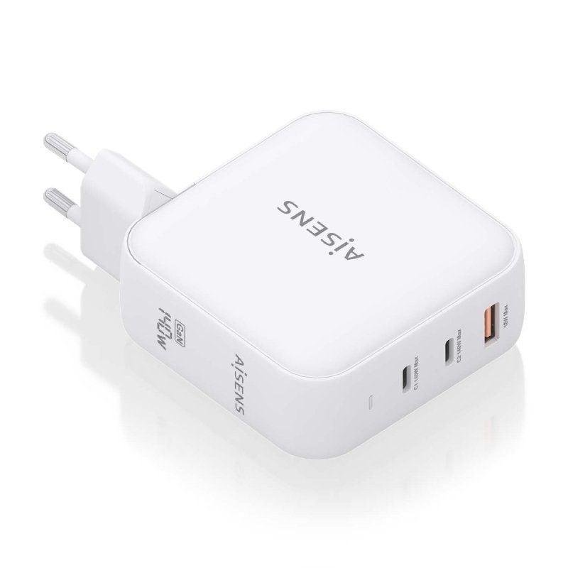Cargador de Pared GaN Aisens ASCH-140W3P030-W/ 2xUSB Tipo-C/ 1xUSB/ 140W