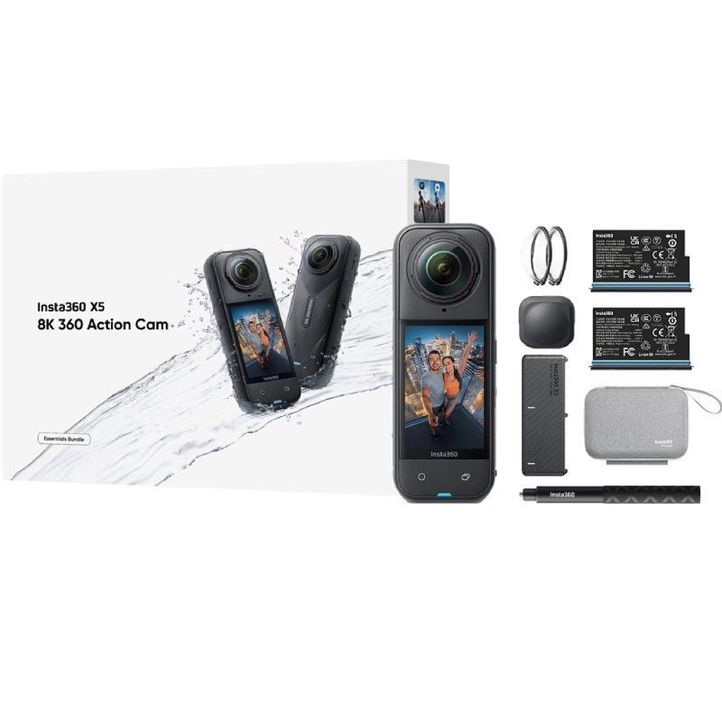 Cámara Digital Deportiva Insta360 X5 Essecial Kit/ 8K/ Ángulo de visión 360º/ Negra