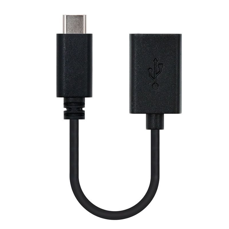 Cable USB 2.0 Tipo-C Nanocable 10.01.2400/ USB Tipo-C Macho - USB Hembra/ 480Mbps/ 15cm/ Negro
