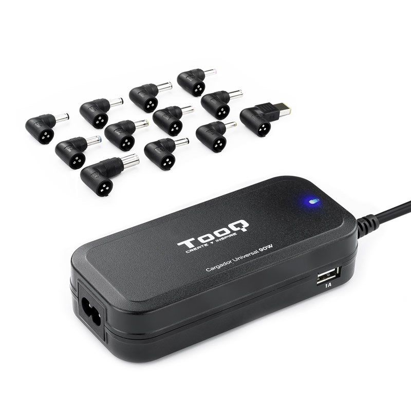 Cargador de Portátil TooQ TQLC-90BS02AT/ 90W/ 2xUSB/ Automático/ 12 Conectores/ Voltaje 12-20V