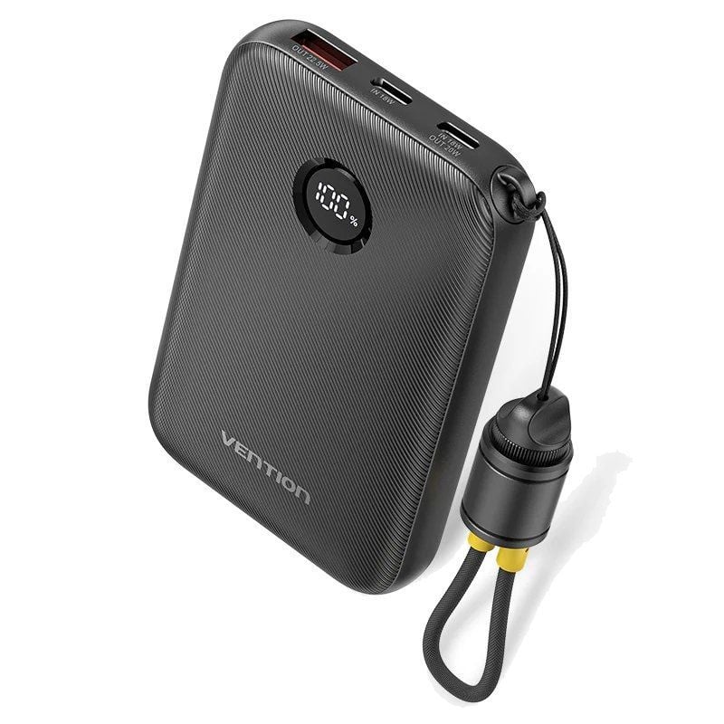 Powerbank 10000mAh Vention FKAB0-C/ 22.5W/ Negra/ Incluye Cable USB Tipo-C