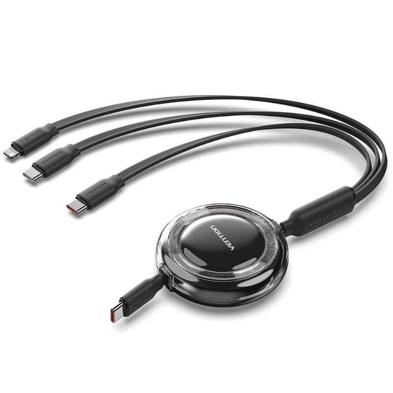 Cable USB Tipo-C 2.0 5A Vention TRKBBE/ USB Tipo-C Macho - 3x USB Tipo-C Macho/ Hasta 100W/ 480Mbps/ 1.1m/ Negro